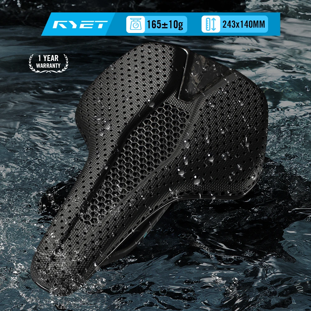 

RYET 165g 3D Printed Cycling Saddle, 7x9mm Carbon Rail Ergonomic Seat for Road MTB Gravel XC Commuting Bike, Comfort Cushion Acc