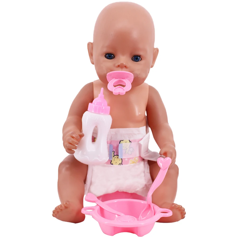 Pop 18inch American Doll Accessories 43Cm Reborn Doll Plastic Tableware Pacifier,Magic Milk Bottles,Diaper,Girl\'s Dollhouse Toys