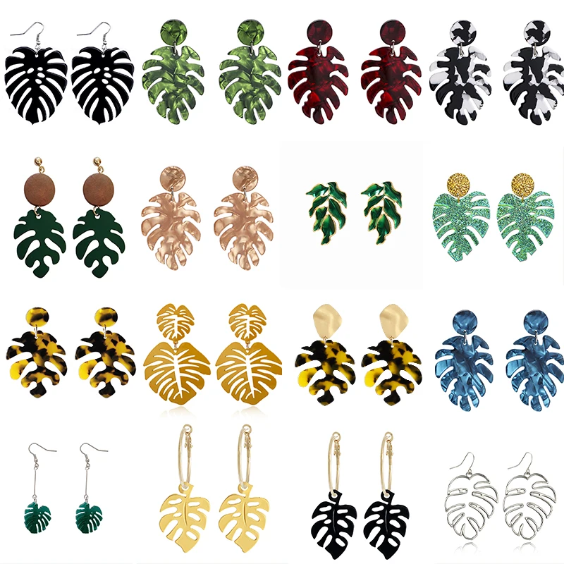 VIVILADY Hot Sale Monstera Beach  Leaf Pendant Women Drop Earrings European Brand Tropical Plant Shape Summer Party Jewelry