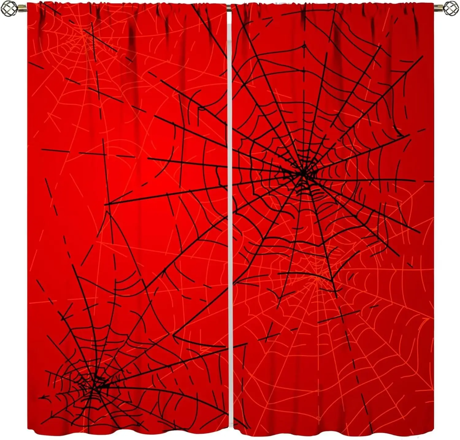 Spider Web Curtains for Kids Boys,Black Red Halloween Gothic Window Treatments for Teens Children Bedroom Living Room Play Room