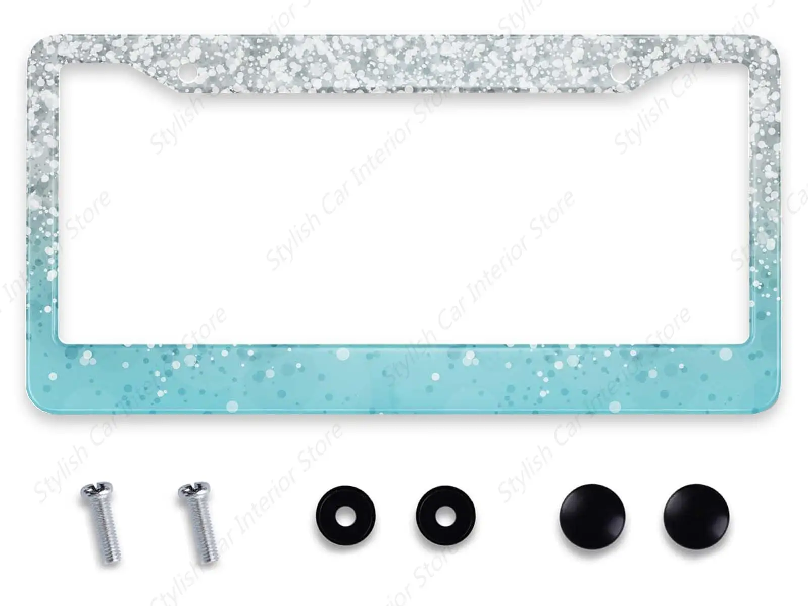 

Personalized License Plate Frame Metal Aluminum Artistic Glam Teal Green (Not Glitter) License Plate Car Tag Holder with 2 Holes