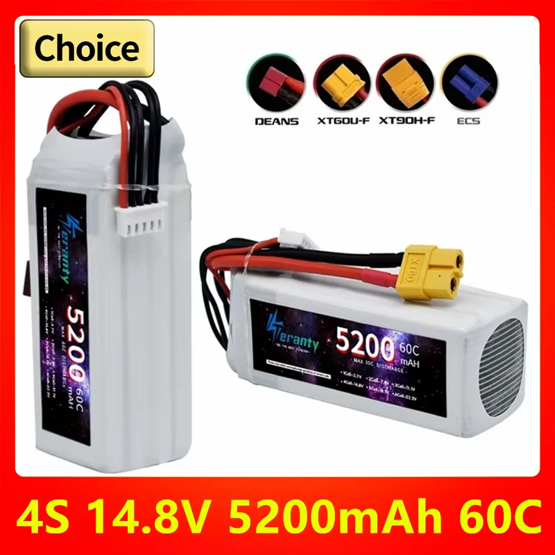 TERANTY 4S Lithium Polymer Battery 14.8V 5200mAh Lipo Battery 60C RC Car Drone Racing Hobby Rechargeable Quadrotor Accessories