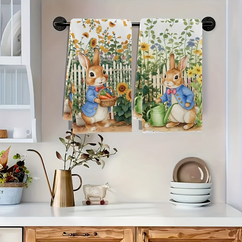 2Pcs, Easter Floral Rabbit Kitchen Towels, 40Cm*60Cm Towel Set, Best Kitchen Towels, Super Absorbent Soft Cleaning Cloth, Cooking and Baking Tea Towels, Hand Towels, Cleaning Cloths, Dishcloths, Kitchen Decorations, Living Room Decorations, Kitchen Essentials, Home Essentials
