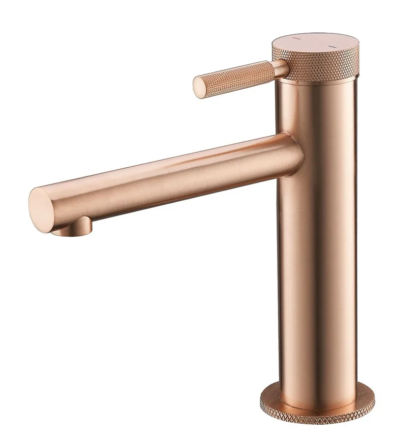 

Brushed Gold Basin Faucet Hot And Cold Water Sink Tap Bathroom Mixe Knurled Single Handle Deck Mounted