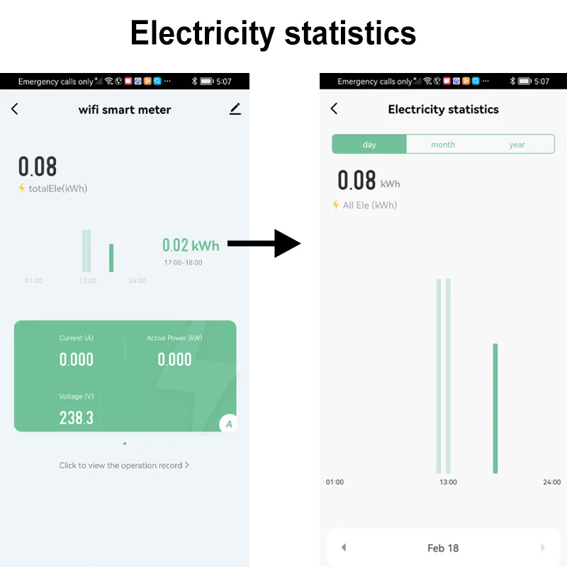 WiFi Switch 60A Smart Energy Meter KWH Einphasig DIN-Schiene Tuya App Fernbedienung Überwachen und Aufzeichnen des Stromverbrauchs Überlastschutz Unterstützt Alexa Google Home