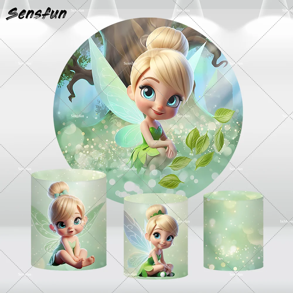 

Зеленый лес Тинкербелл тема детский душ круглый фон крышка фея принцесса девушки фото фон цилиндры чехлы