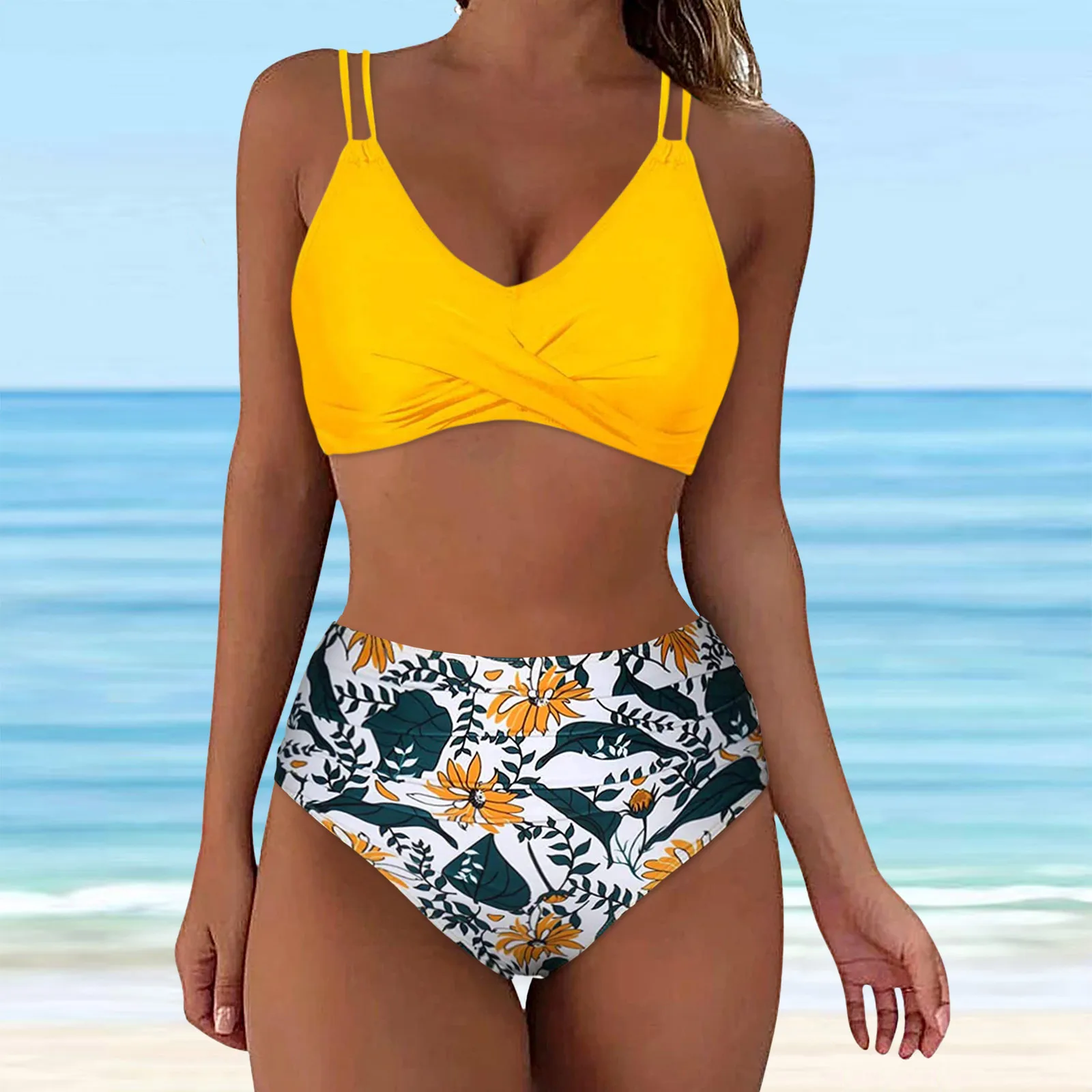 

Women High Waisted Bikini Sexy Push Up Two Piece Swimsuits Vintage Swimsuit Two Piece Retro Swimming Suits for Teens with Shorts