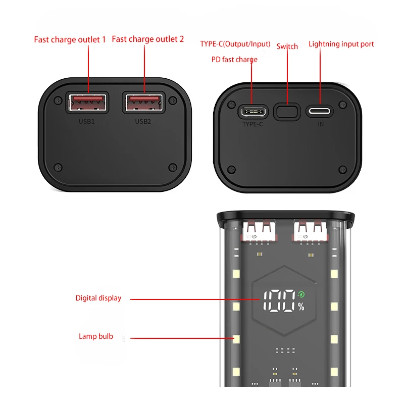 4 Slots 21700 Power Bank 22.5W Super Fast Charge 40,000mah large Capacity Digital Display Battery Storage Compatible for Xiaomi