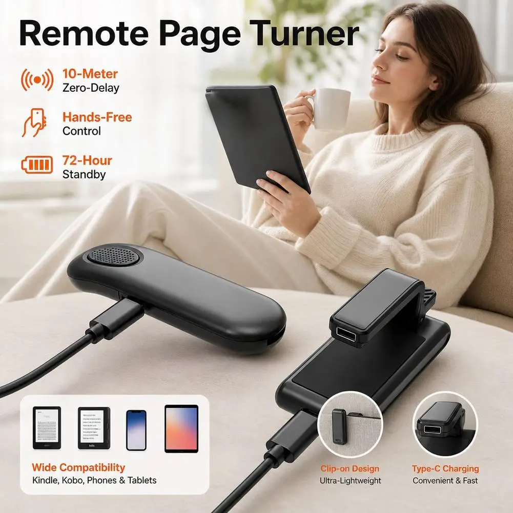 Wireless Remote Page Turner with Type-C Dual Charging Scroll Videos Like Shutter For Kindle Tablets ﻿