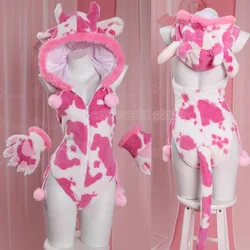 Bunny Girl Cosplay Costume Women Sexy Plush Hooded Bodysuit Paw Socks Suit Kawaii Cow Lingerie Uniform Cute Cartoon Pajamas
