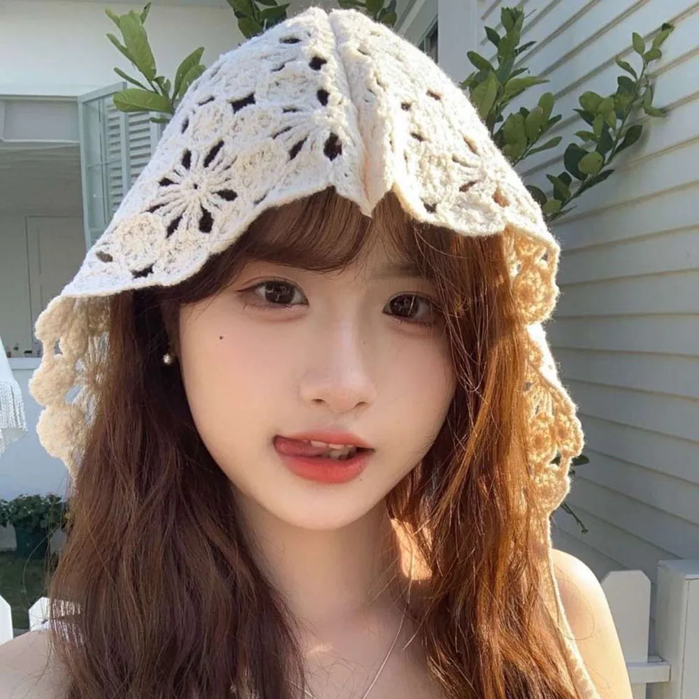 2025 Autumn Knitted Hats Concave Strap Beanies Caps Fashion Hollow Handmade Crochet Caps Women Crocheted Hat For Girls