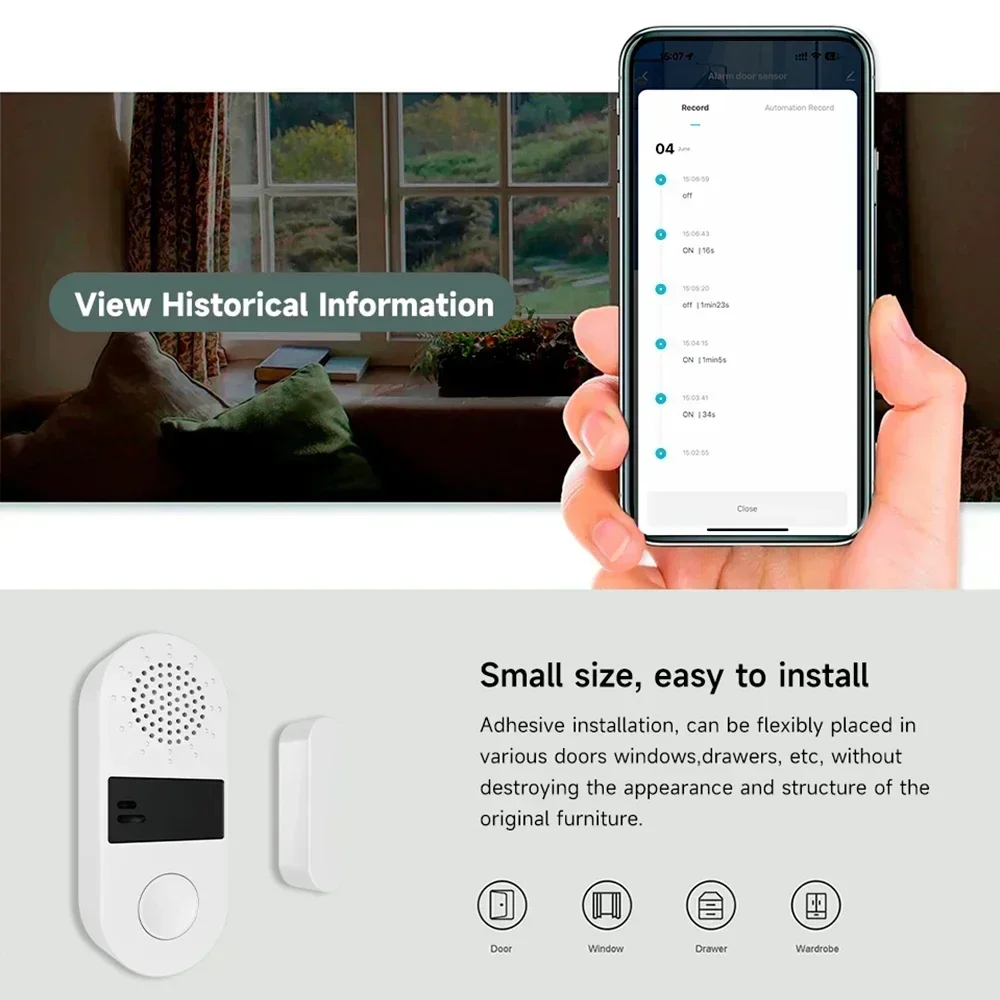 Tuya WiFi Door Window Sensor Sound and Light Alarm Home Security Wireless Magnetic Anti-Theft Smart Voice Control Protection