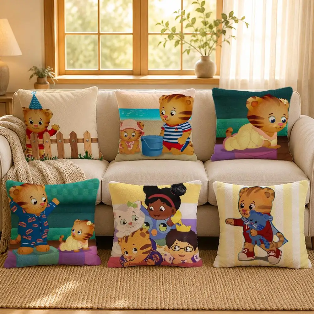 Cartoon Daniel Tiger Kids Show Cushion Cover Personalized Short Plush Soft Bedroom Sofa Home Decor Gift