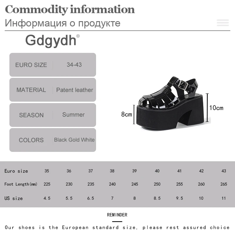 Gdgydh Women\'s Platform Chunky Heel Sandals Punk Style & Gothic Closed Toe Buckle Strap Gladiator Sandals Summer Shoes for Party