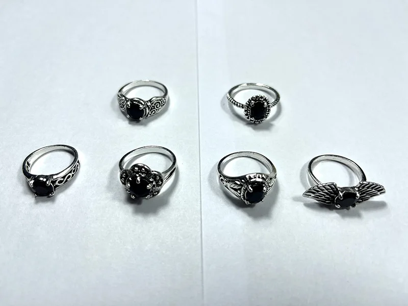 50Pcs Fashion black Vintage Black Stone Silver Plated Ring Tibetan Silver Rings For Women Jewelry Bulks Rings Lots LR4213