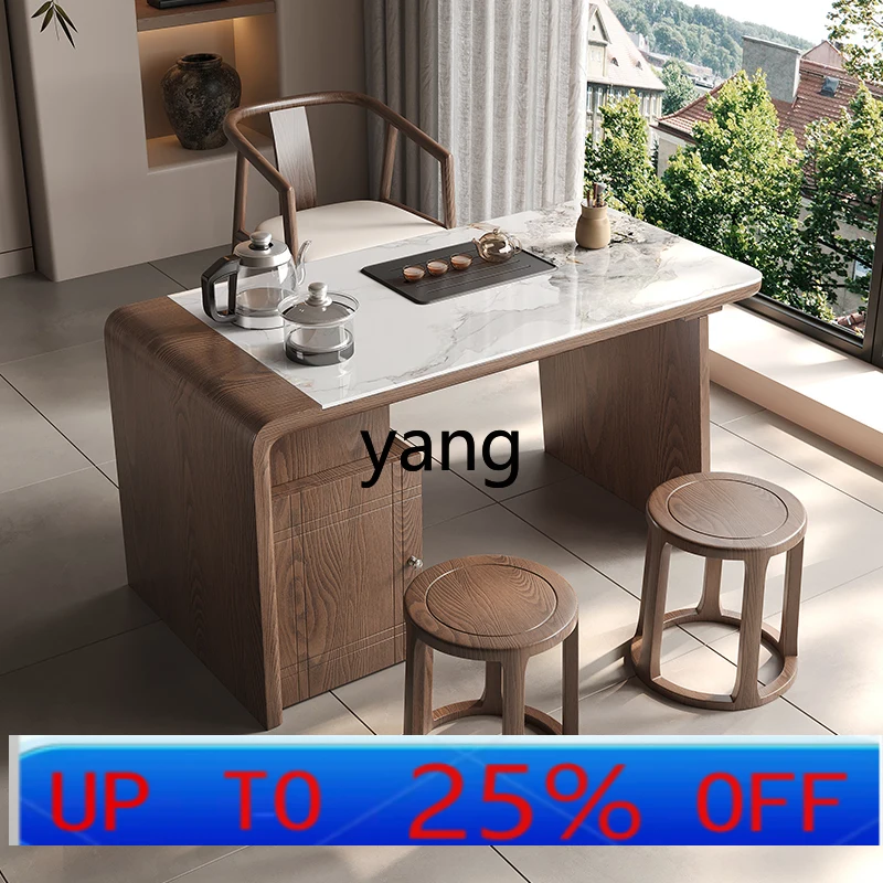 

LH household ash wood multi-functional Italian minimalist kung fu rock slab tea table