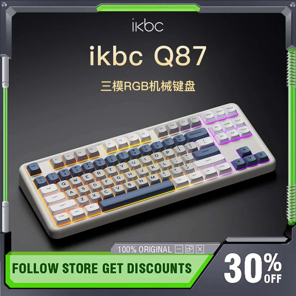 

IKBC Q87 Беспроводная механическая клавиатура, трехрежимная клавиатура, пользовательская RGB прокладка, игровая клавиатура с горячей заменой, аксессуары для ПК, офисный подарок