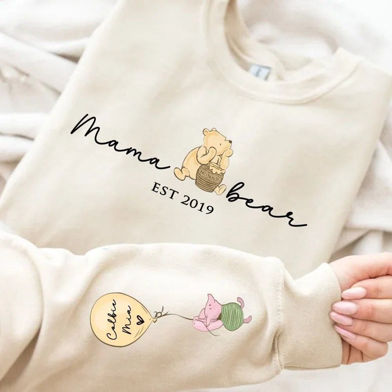 Mama Bear Sweatshirt Personalised Mum Sweatshirt with children\'s names Winnie the Pooh Sweatshirt gift for Mum Mama Bear Jumper