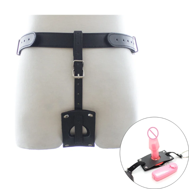 PU Leather Vibrating Butt Plug Harness Male Chastity Belt Panties Device with Vibrator Anal Plug Thong for Women Men Sex Toys