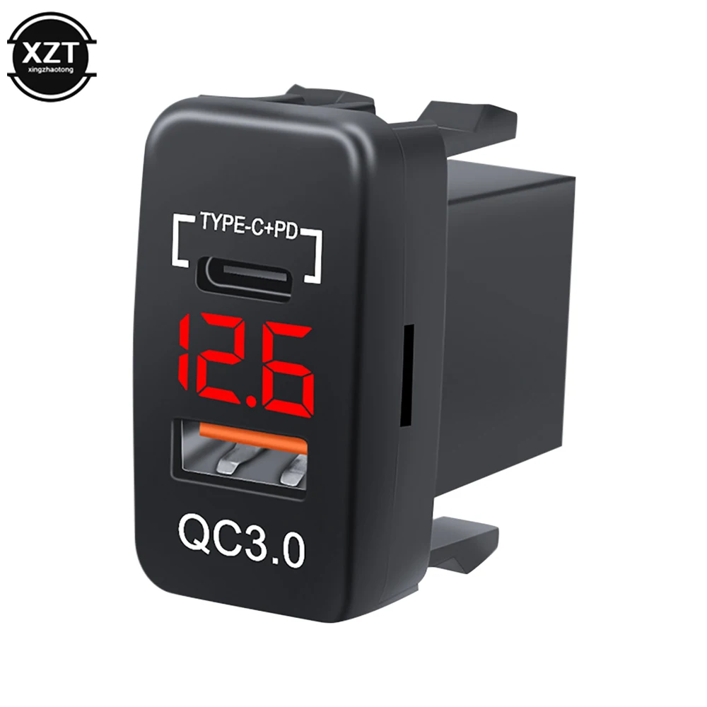 Car QC3.0 Type C PD with LED Voltmeter Outlet Waterproof Charger Adapter USB Charging Port for Car Marine