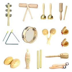 Toddlers Music Toys Set Castanet Sand Hammer Tambourine Triangle Double Ringer Orff Percussion Instrument Sets Montessori Toys