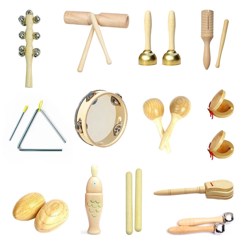 Toddlers Music Toys Set Castanet Sand Hammer Tambourine Triangle Double Ringer Orff Percussion Instrument Sets Montessori Toys