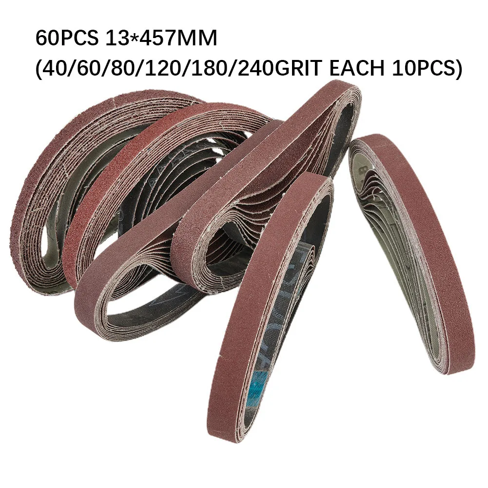 60pcs For Air Belt Sander Powerfile Sanding Sander 13mm X 457mm Belts Paper Mixed Grit 40/60/80/120/180/240