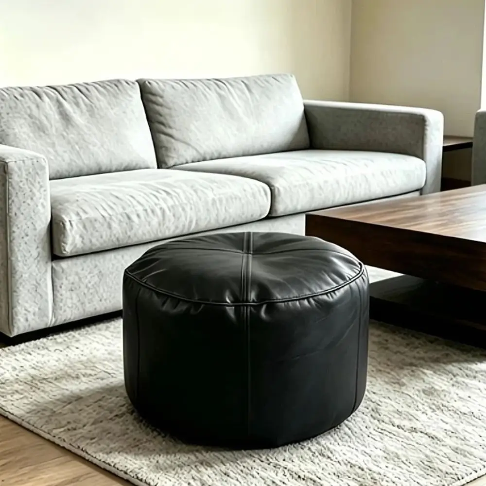 Multifunctional PU Leather Round Lazy Sofa Covers Large Capacity Unstuffed Pouf Cover Removable Soft Bean Bag Cover Home Use