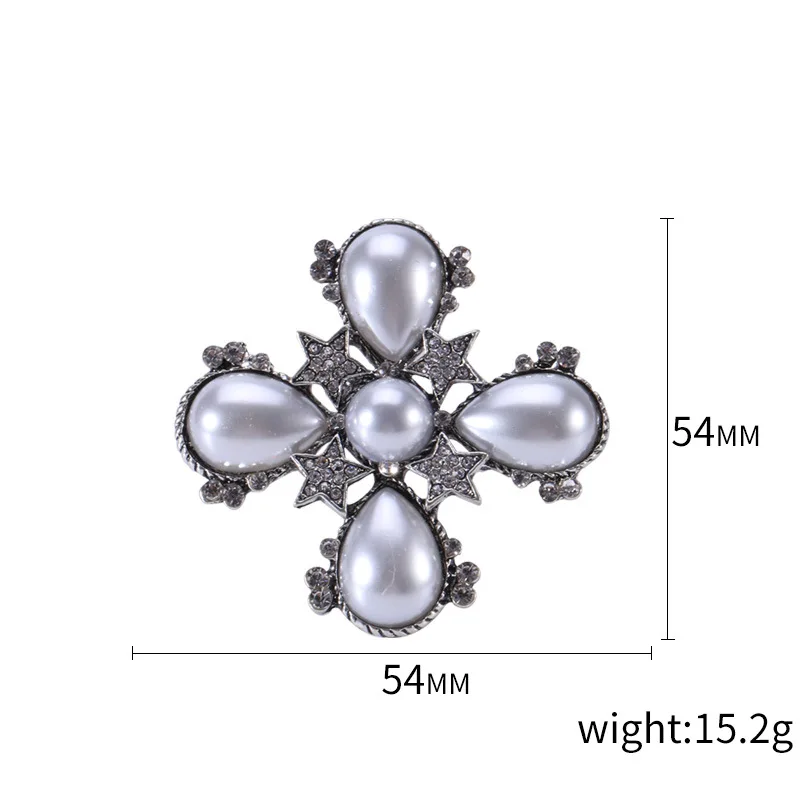 Baroque Vintage Cross Pearl Rhinestone Brooches Pins For Women Lady Luxury Exquitsite Badges Retro Wedding Party Corsage Brooch