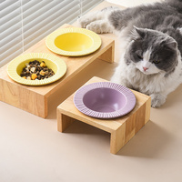 New Ceramic Pet Bowl Dish with Wood Stand Pet Ceramic Double Bowl for Dog Cat Food Water Feeder Cats Small Dogs Pet Bowl