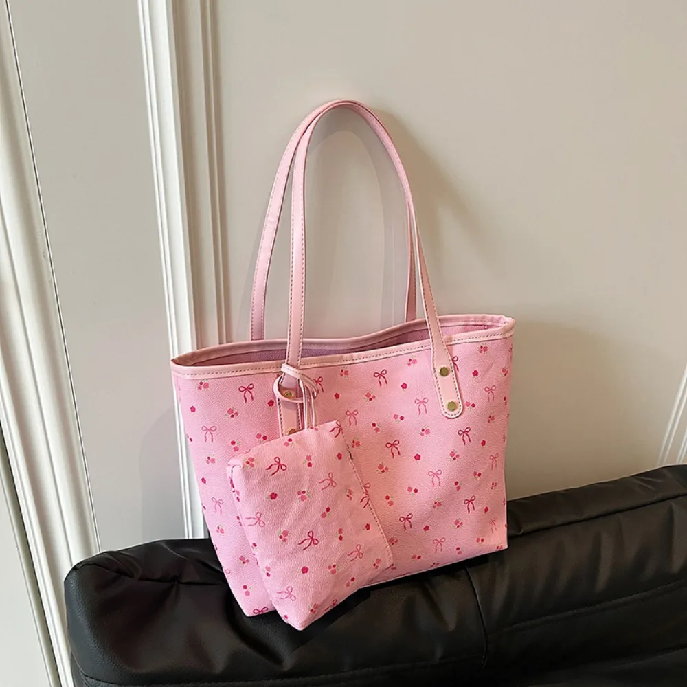 

Zipper Closure Large Capacity Tote Handbag Bow Design Trendy Style Shoulder Purse Simple Design Soft Material Armpit Purse