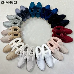 2024 high quality Luxury Designer Genuine Leather Winter Shoes Men's and Women's Warm Snow Boots Round Toe Flat Casual