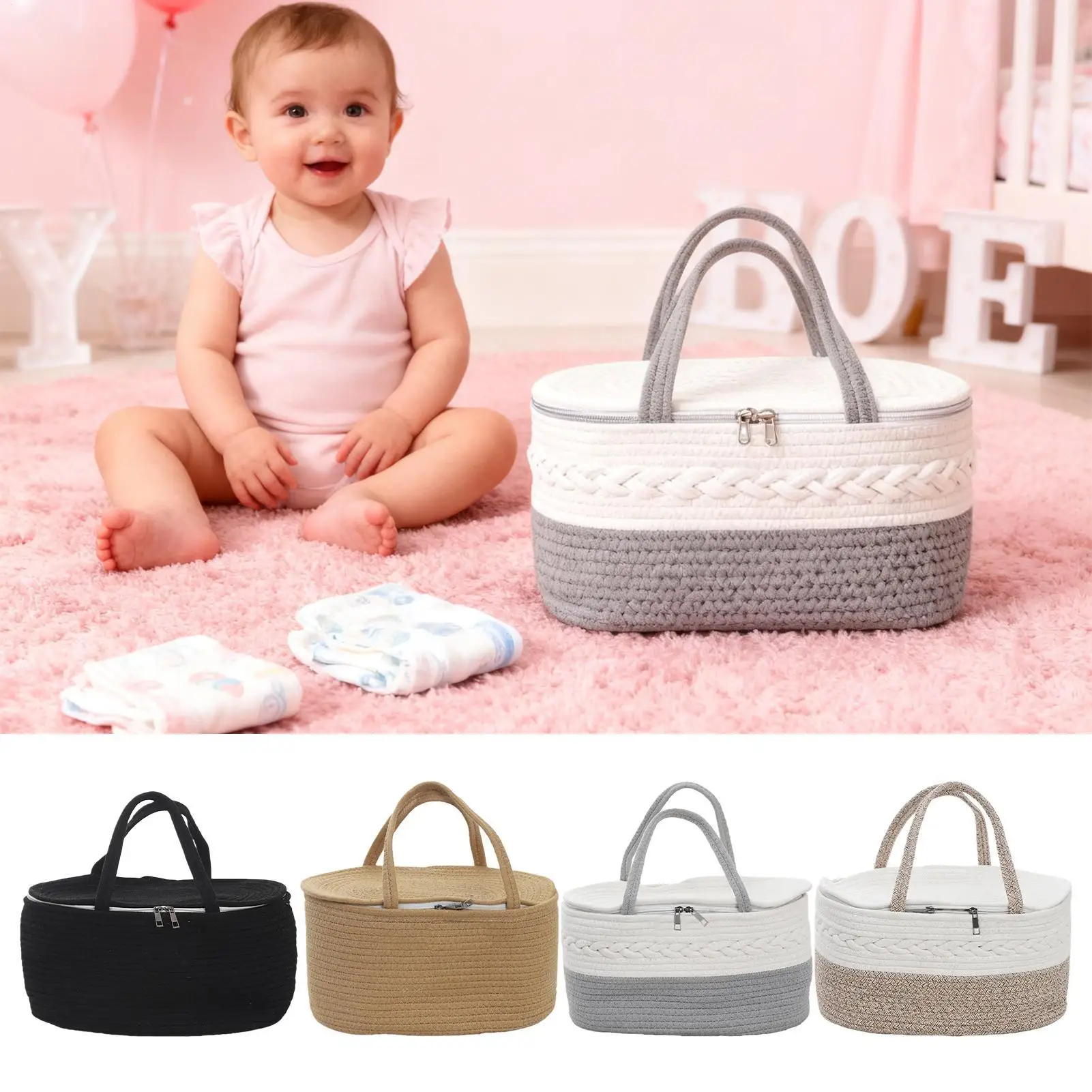 سلة حفاضات قابلة للإزالة بسعة كبيرة، حقيبة حفاضات أطفال محمولة، حامل مسح للسفر في الهواء الطلق، حمام السيارة، السرير، نزهة الوالدين #2