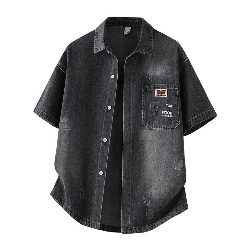 NewMen's Denim Shirt Summer Fashion Breathable Cotton Blend Short Sleeve Shirt Street Trendy Daily Outing Comfortable Jean Shirt