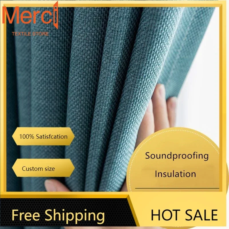 350cm Height Custom Made Thickened Solid Color Faux Linen Curtain 80%-90% Blackout Curtains For Bedroom Living Room Blackoutcust