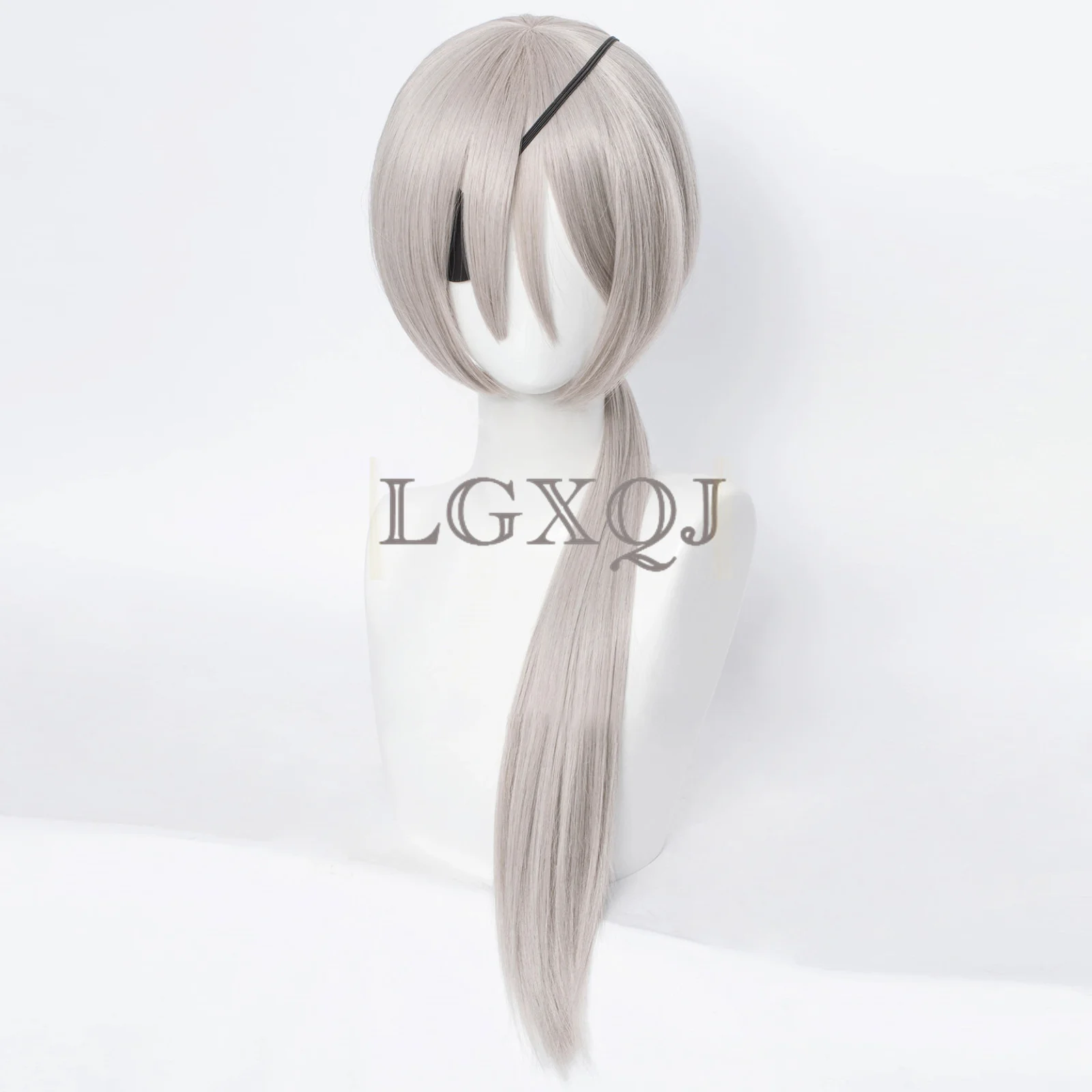 

Quanxi Cosplay Wig Anime Chainsaw Man Quanxi Silver Long Wig Eyes Patch Heat Resistant Hair Halloween Party Wigs + Free Wig Cap