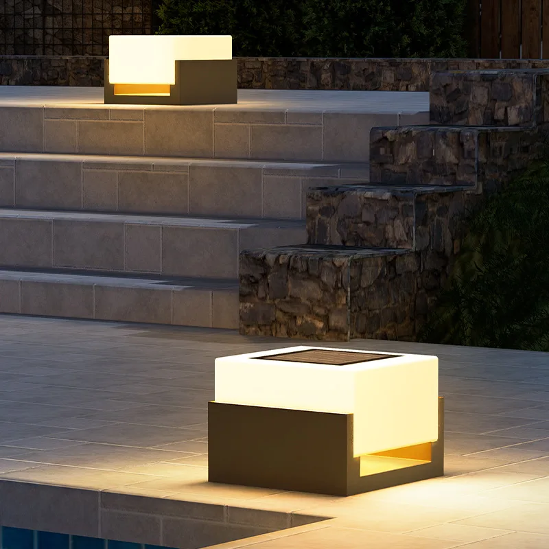 Imagem -04 - Pilar Solar Luzes ao ar Livre à Prova Impermeável Água Conduziu a Lâmpada de Parede Modelo Quadrado Decoração para Casa Portão Jardim Iluminação Decoração Energia Solar Super Porta