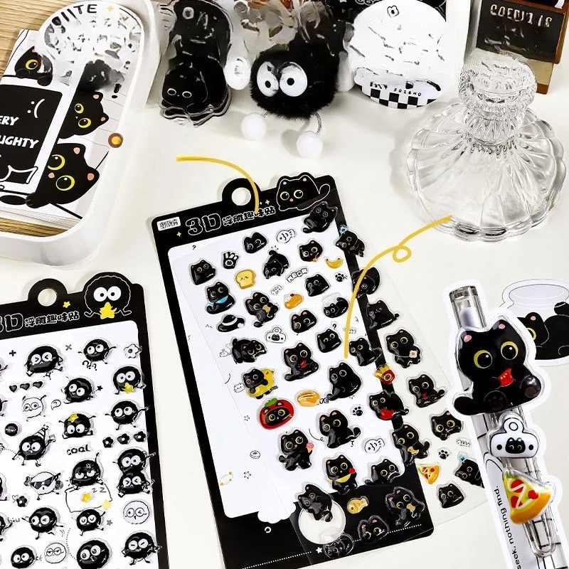 1/2 Sheets Black Cat Relief 3D Fun Sticker - Phone Diary Scrapbook Decorative Sticker image 6