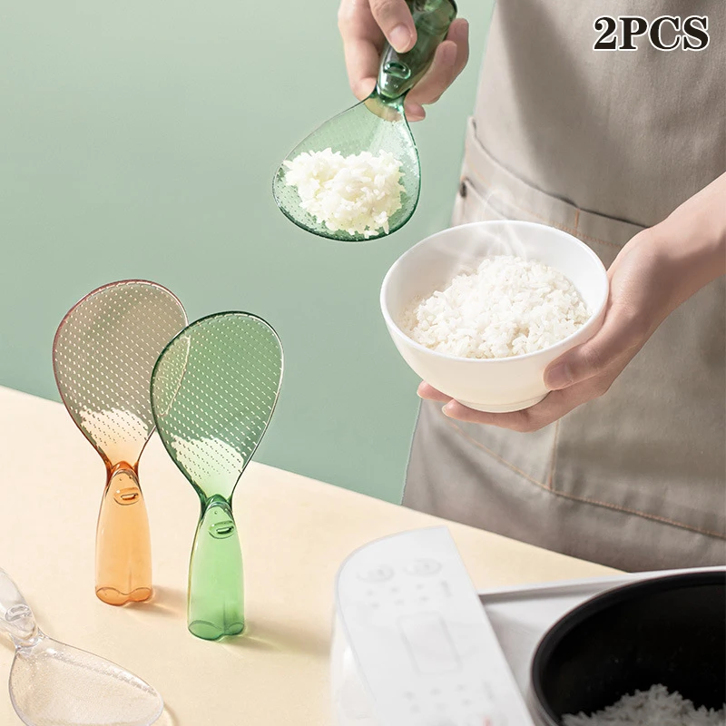 

2Pcs Cute Rice Spoon Standing Plastic Rice Cooking Scoop Non-stick Rice Spoon Transparent Rice Spoon Cooking Tools For Kitchen