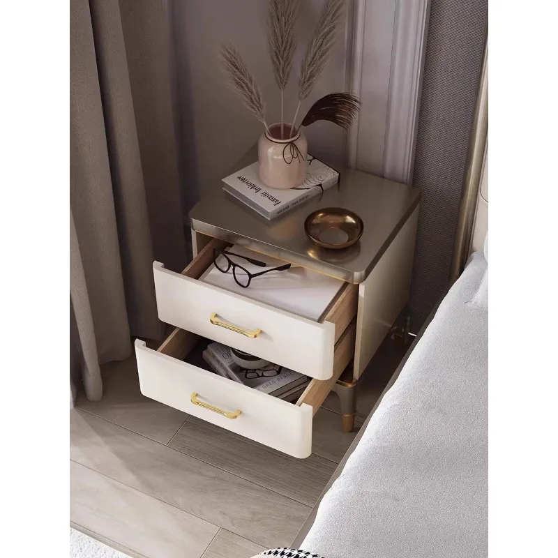 Jane Fina American Light Luxury Bedside Table Bedroom Luxury Wooden Storage Cabinet Simple Designer Solid Wood Bedside Table