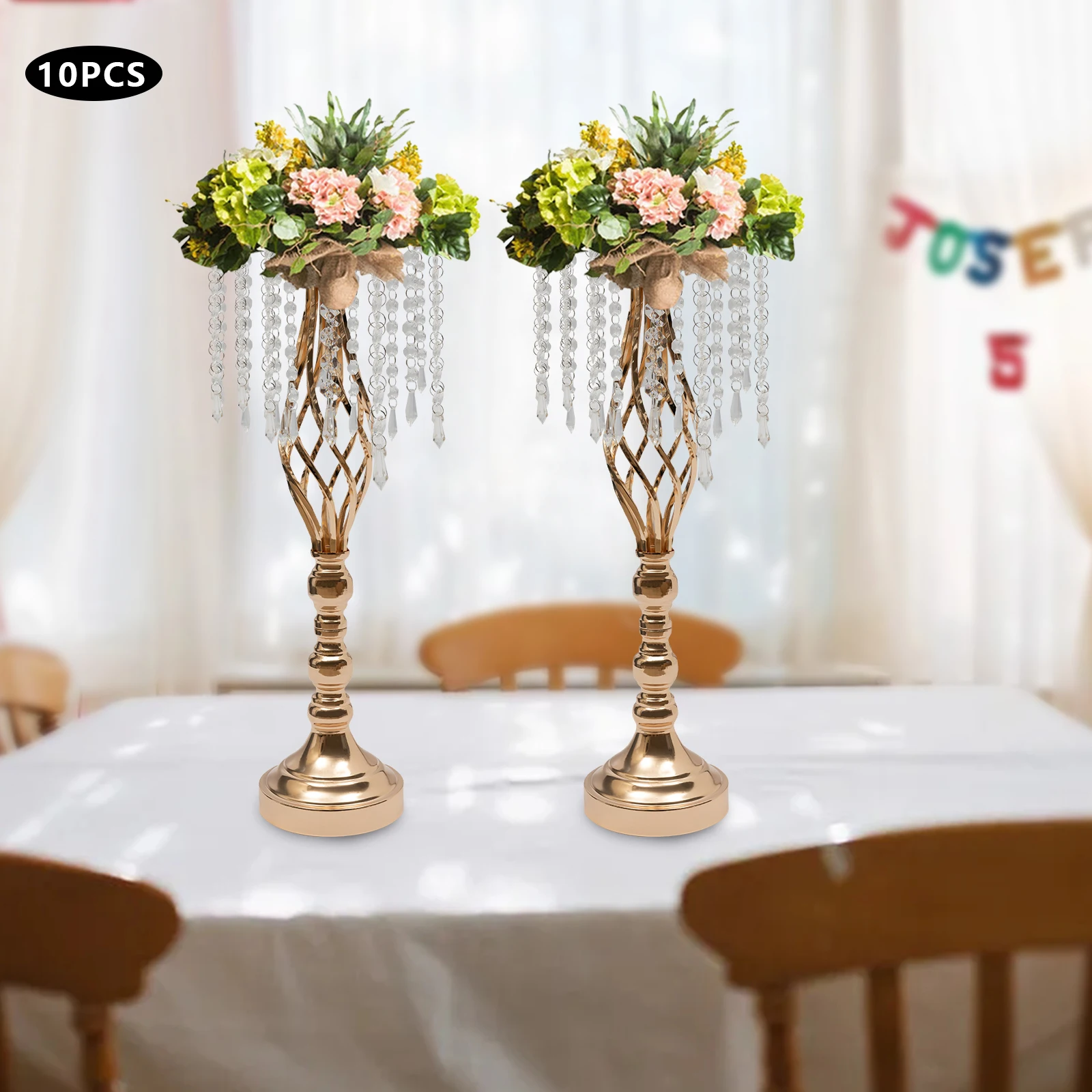 

10pcs Crystal Flower Stand 49/55cm Wedding Flower Holder Centerpiece Crystal Metal Flower Vase Reception Tables Wedding Supplies