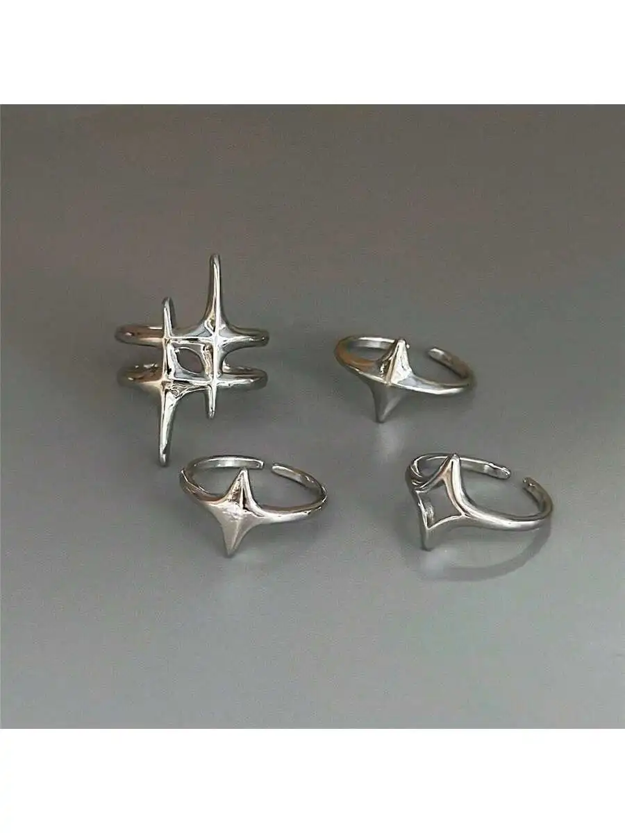 

4pcs Adjustable Star Shape Ring Set For Adults Unisex Fashion Jewelry