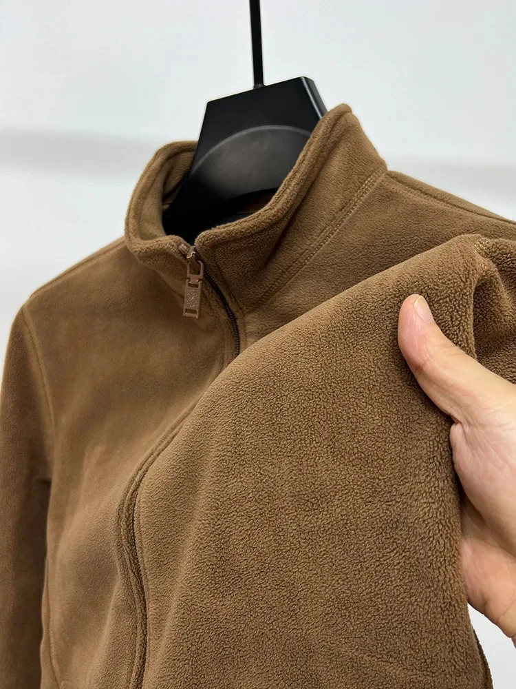 Autumn and Winter Men's Stand-up Collar Zipper Cardigan Jacket Autumn and Winter Men's Thickened Warm Fleece Solid Color Jacket