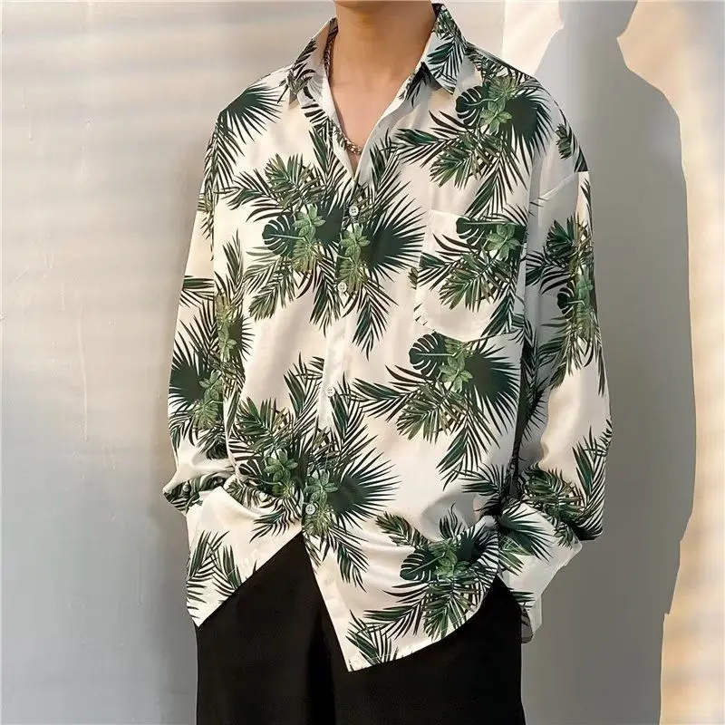 

Loose Long Sleeve Hawaiian Beach Shirt Unisex Vintage Hipster Summer Floral Print Casual Shirt for Men And Women