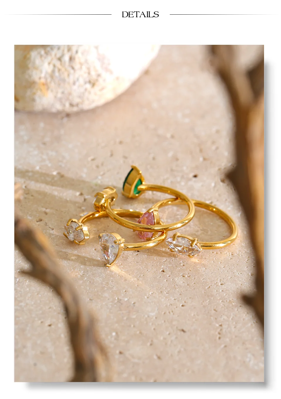Yhpup Edelstahl-Tropfenring mit Kubischem Zirkonia, Antiallergisch, Zierlich, Beliebte Neuheiten, Größenverstellbarer Schmuck – Detail 9