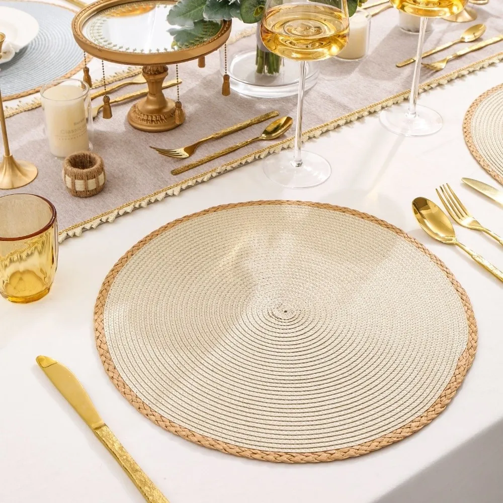 6pcs/set Bohemia Round Woven Placemats 15in Heat Resistant Boho Braided Table Mats Washable Non Slip Woven Dish Mats Christmas