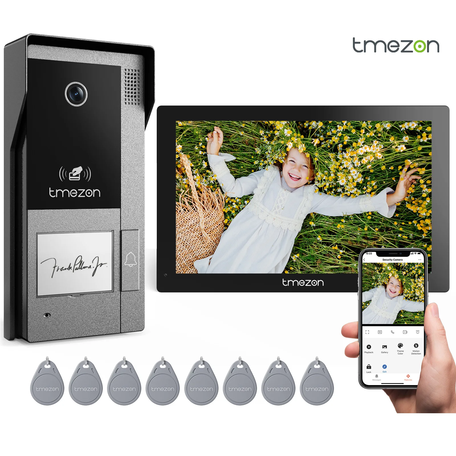 Système d'interphone vidéo WiFi TMEZON à 2 fils avec caméra et écran tactile IP 1080P de 7 pouces, vidéophone filaire, déverrouillage à distance