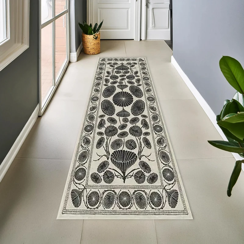 Bohemian Floral Long Carpet Pomegranate Ginkgo Leaf Pattern Home Decor Mat Non Slip Floor Rug Hallway Runner Rug Bedroom Decor