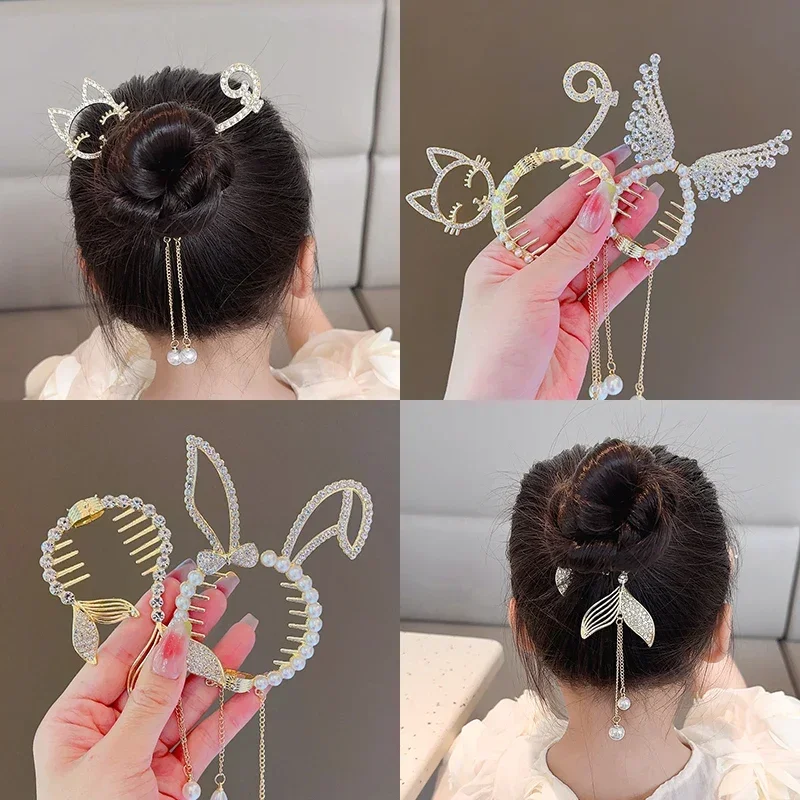 Fashion Shiny Angel Wing Animal Ears Hair Clip Elegant Tassel Pearl Hairpins Ponytail Bun Headband For Women Hair Accessorie