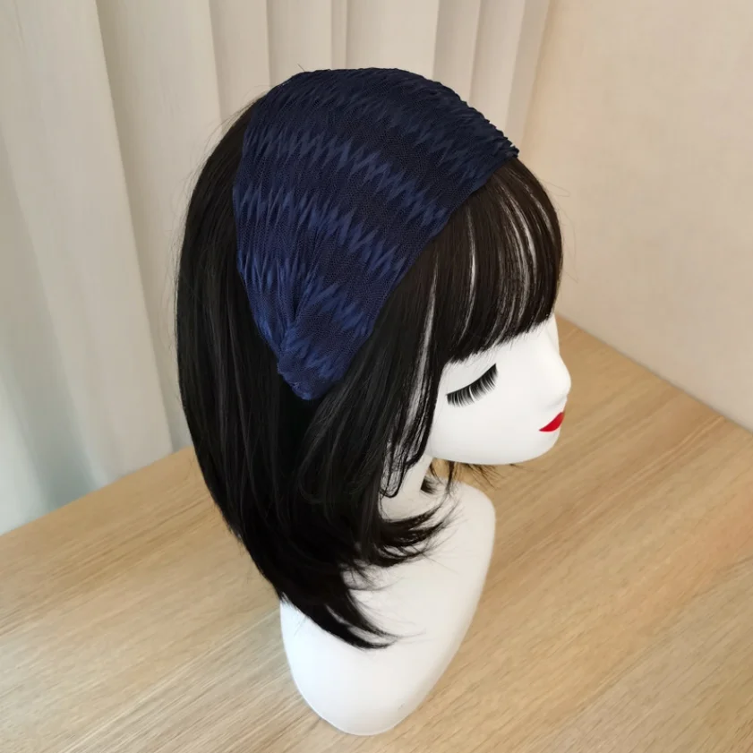 Breites Haarband für Damen, Plissierter Netzstoff-Haarreif, Eleganter Rutschfester Turban-Haarreif, Haaraccessoires für den Alltag im Büro – Detail 8